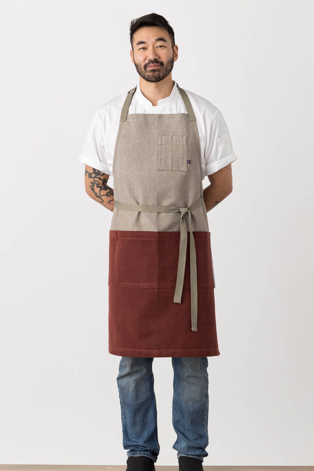 Classic Chef Apron, Cotton, 2 Tone - Maroon Red, Front View, Men, Women, Quality Stitching