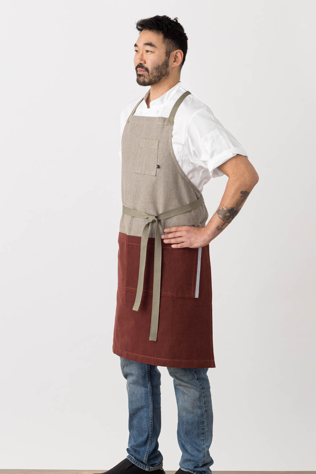 Crossback Bib Chef Apron, 2 Tone - Maroon Red, Side View, Industry Pricing, Top Rated