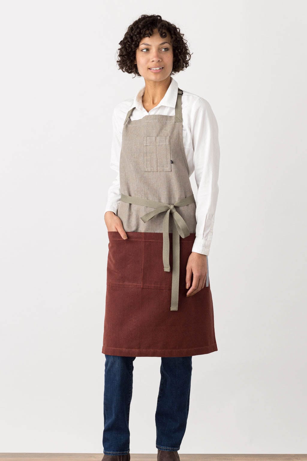 Classic Chef Apron, Cotton, 2 Tone - Maroon Red, Front View, Men, Women, Cooks