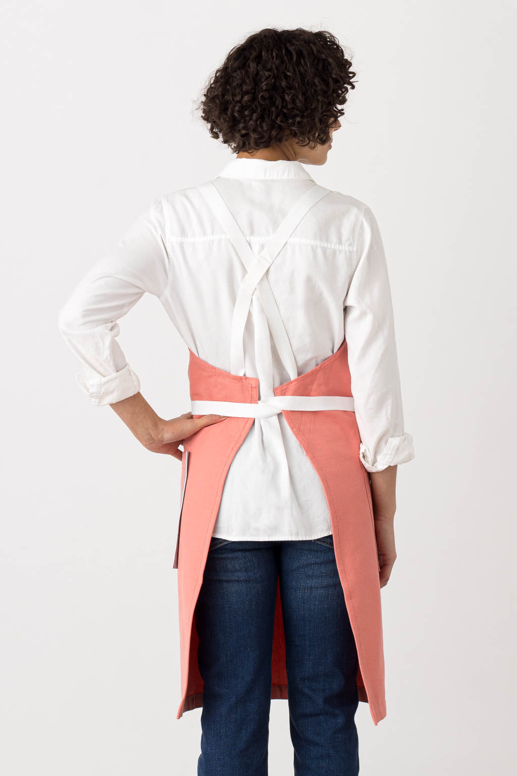 Crossback Chef Apron, Cotton Canvas, Coral Pink, Very Comfortable, Rear View, Wholesale