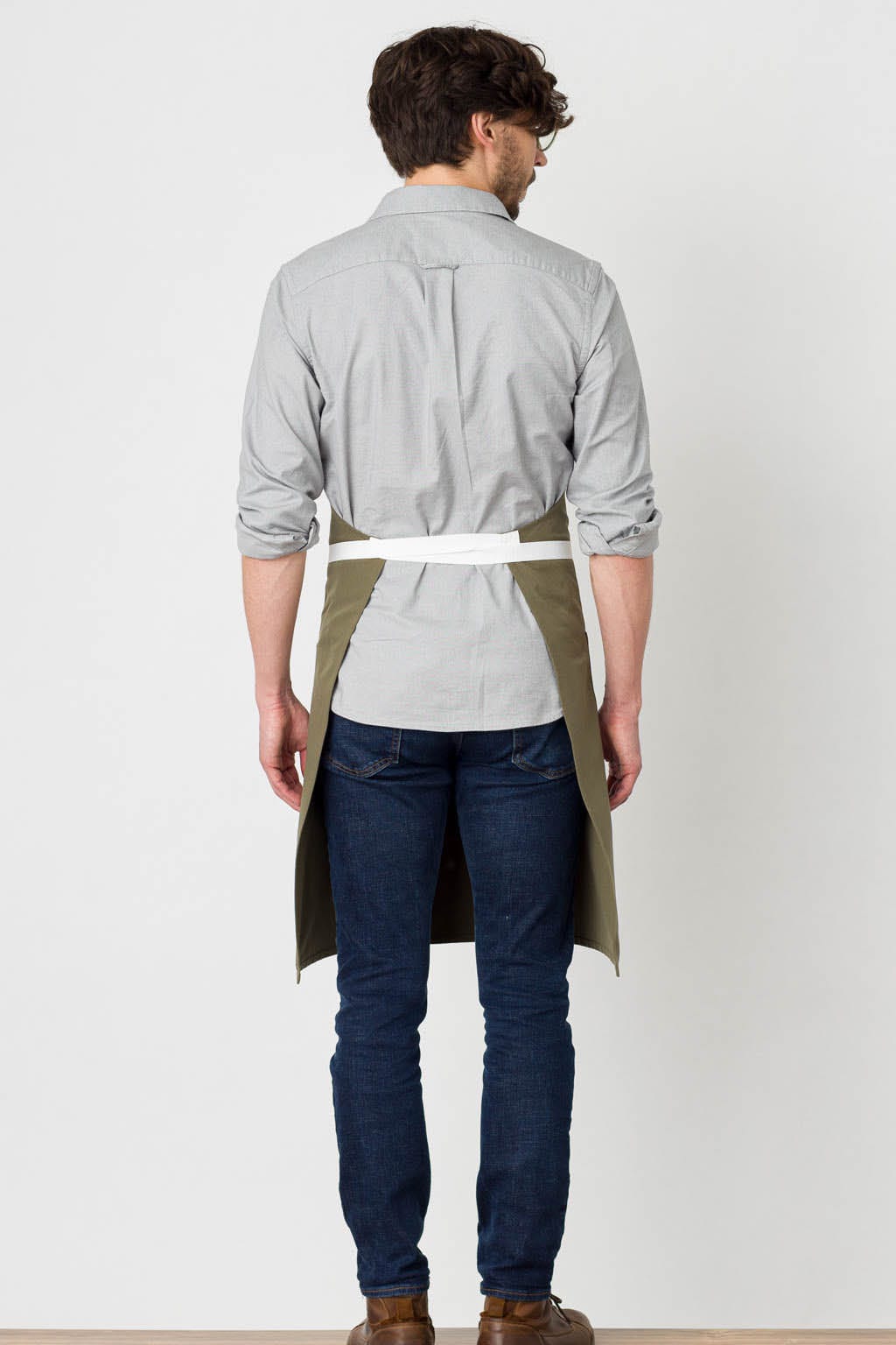 Classic Bib Apron, Wrinkle Resistant Fabric, Olive Green, Rear View, Premium Quality, Restaurant Favorites
