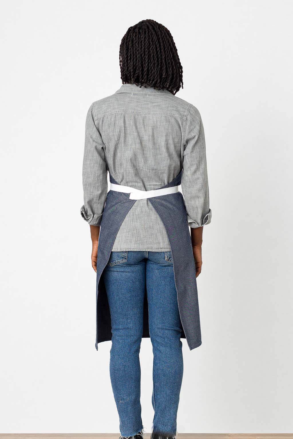 Classic Bib Apron, Easy Care, Blue Denim, Rear View, Volume Discounts, 5-Star Reviews, Premium Fabrics