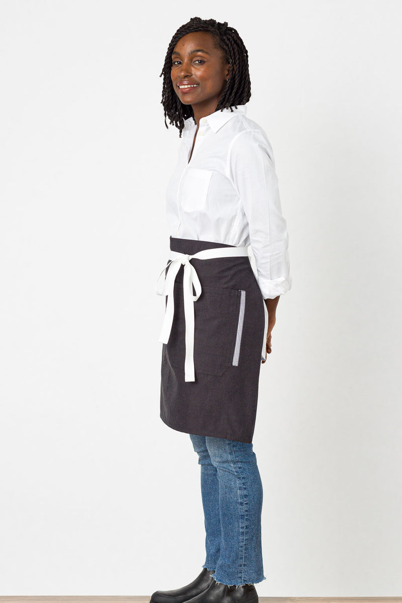 Bistro Middly Apron, Wrinkle Resistant, 20"L, Charcoal Black with White Straps, Poly-Cotton