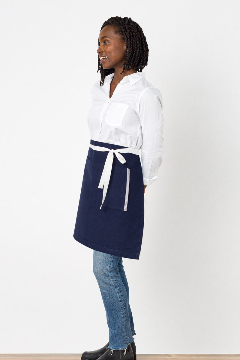 Bistro Middly Apron, 20"L, Navy with White Straps, Men and Women