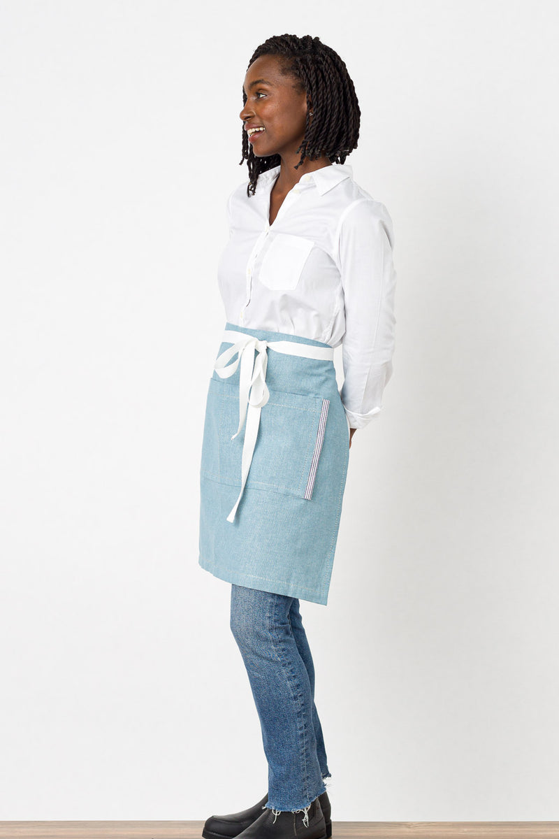 Bistro Middly Apron, 20"L, Powder Blue with White Straps, Men and Women