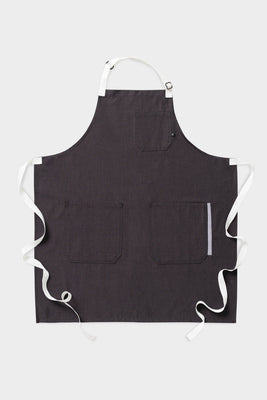 Classic Chef Apron, Wrinkle Resistant, Charcoal Black with White Straps, Poly-Cotton