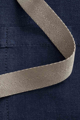 Crossback Chef Apron, 100% Cotton, Navy Blue, Tan Straps, Detail, Worn by Top Chefs, 5-Star  by Customers, Professional Quality | Navy / Tan