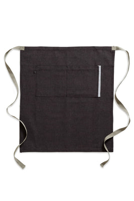 Server Waist Apron, 100% Cotton, Black, Tan Straps, Outline Photo, Premium Quality, Quick Ship, Surprisingly Affordable | Charcoal / Tan / Bistro Longy