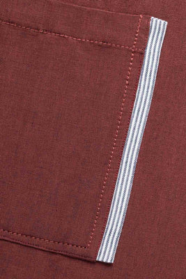 Server Waist Apron, 100% Cotton, Maroon Red, Pocket Detail, Worn by Top Chefs, Wholesale | Maroon / Tan / Bistro Middly