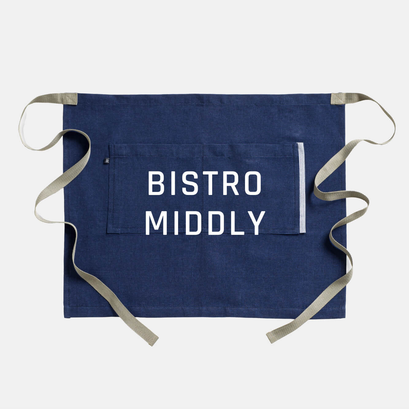 Reluctant Threads Bistro Middly Waist Apron, mid-length, half apron for servers and bartenders. Automatic bulk discounts.
