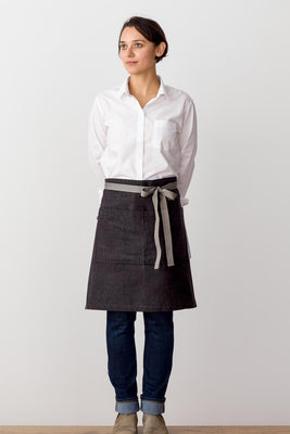 Bistro Middly Apron, 20"L, Charcoal Black with Tan Straps, Men and Women
