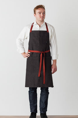 Chef Apron for Men and Women Charcoal Black Classic Bib with Red Straps