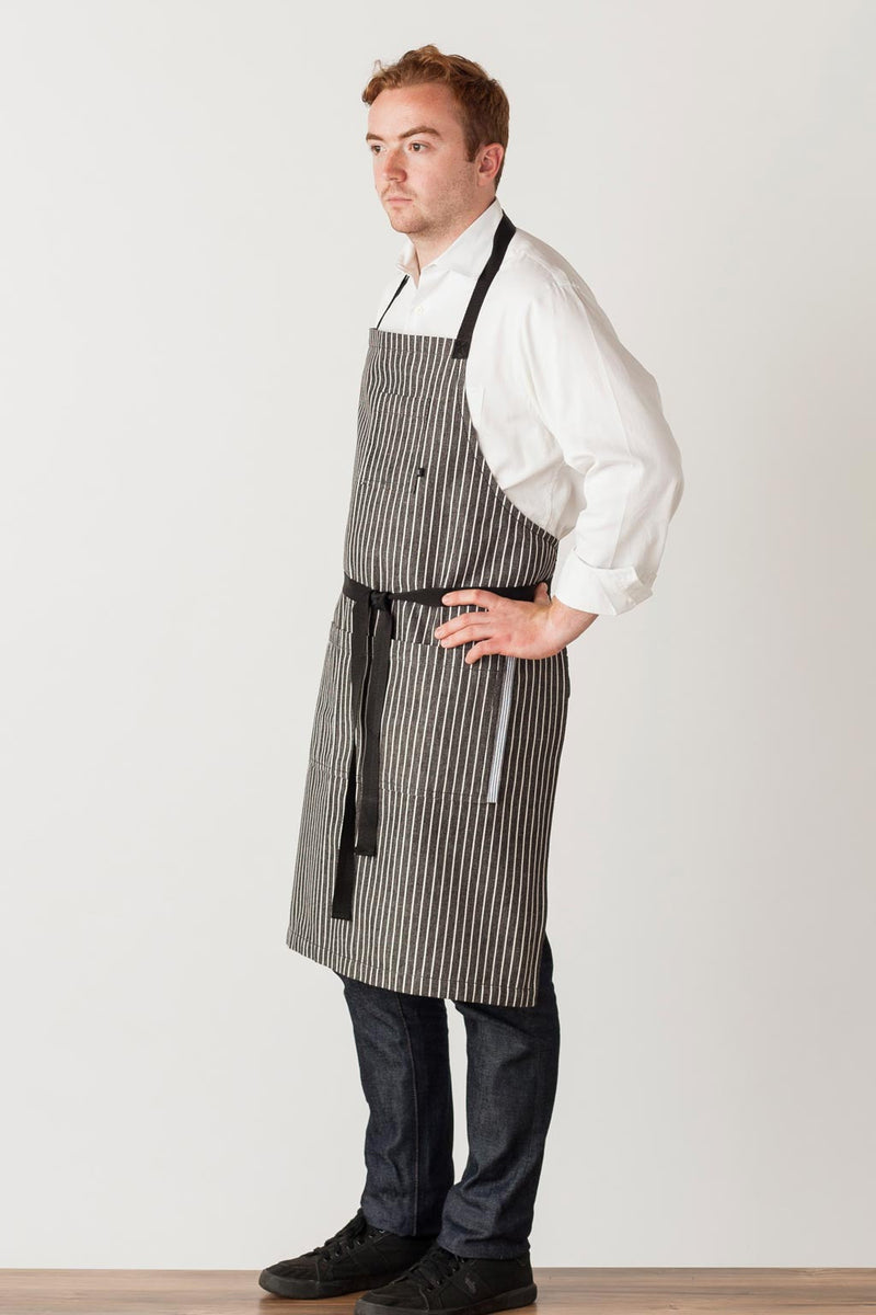 Classic Bib Chef Apron Men Women Stripe Charcoal Black