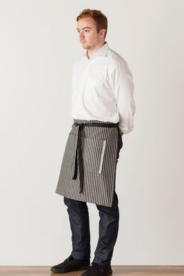 Bistro Middly Apron, 20"L, Charcoal Black and White Stripes, Men and Women