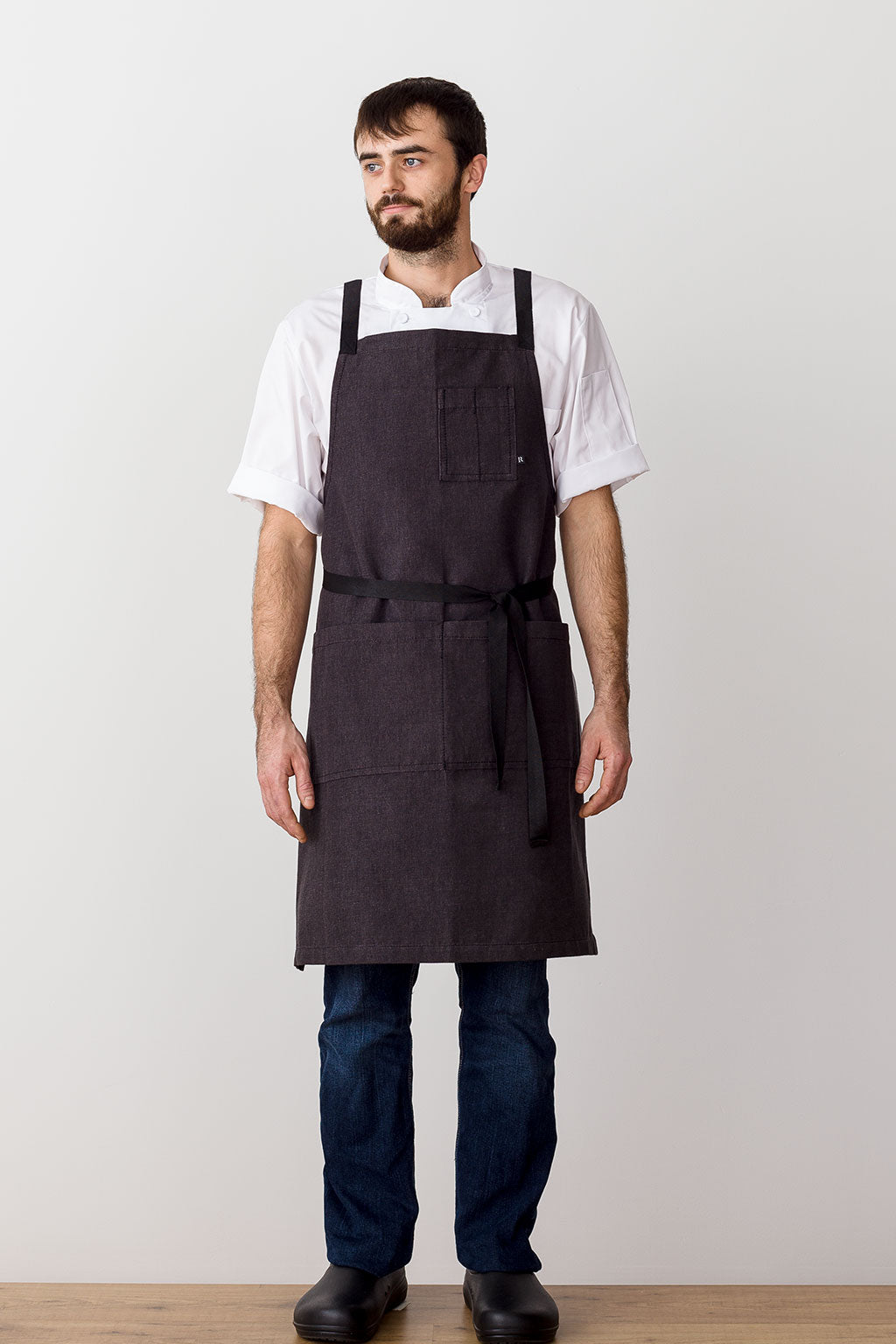 Cross Back Apron Black Charcoal Durable Restaurant Quality Reluctant Threads
