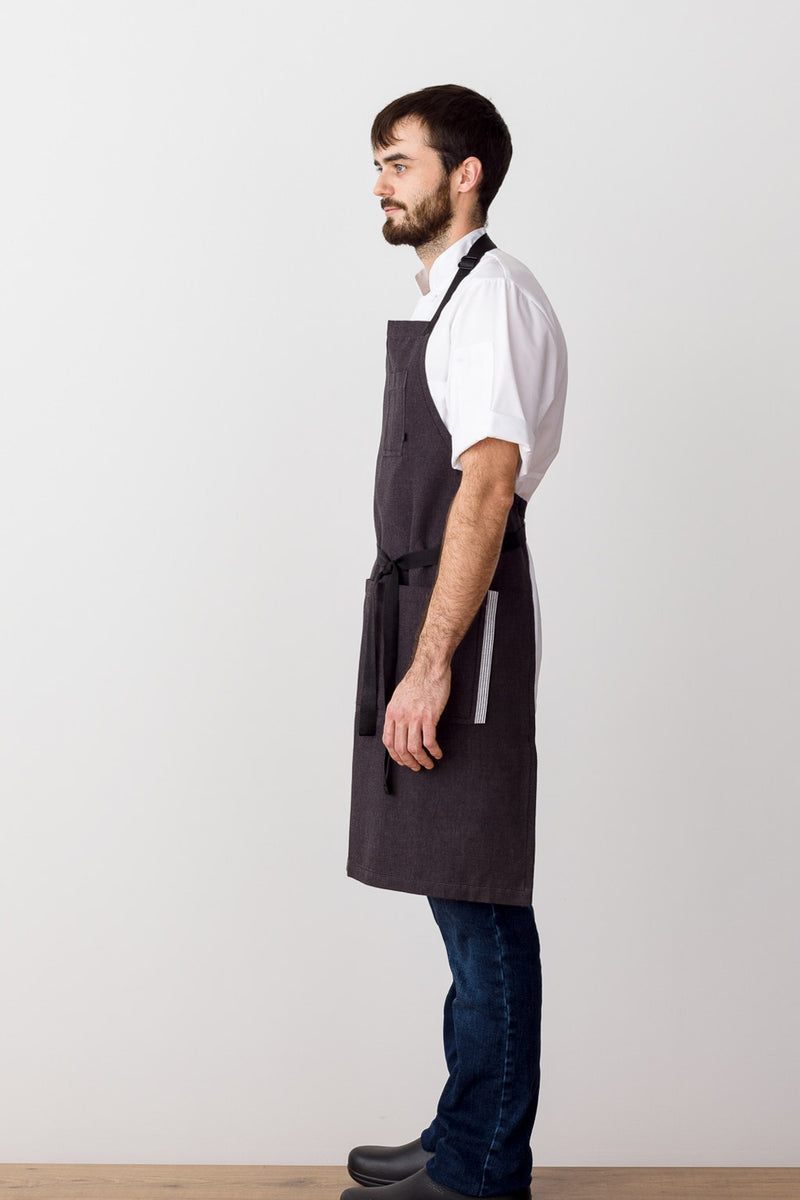 Chef Apron Classic Bib Charcoal Black Strap Reluctant Threads Restaurant Quality
