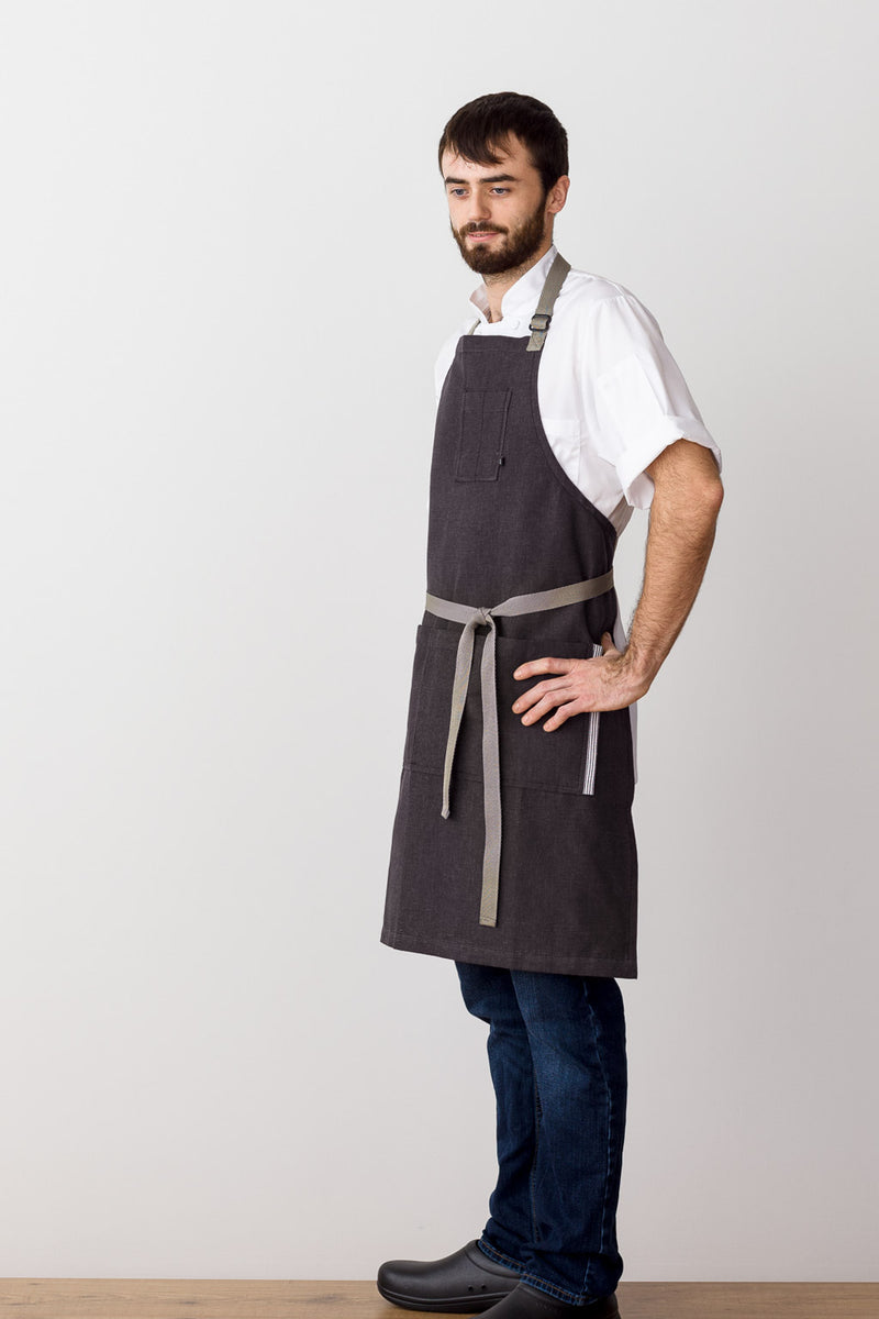 Chef Apron Classic Bib Charcoal Black Tan Strap Reluctant Threads Best Reviews