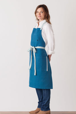 Cross Back Chef Apron Seaside Blue Comfortable Reluctant Threads Volume Pricing