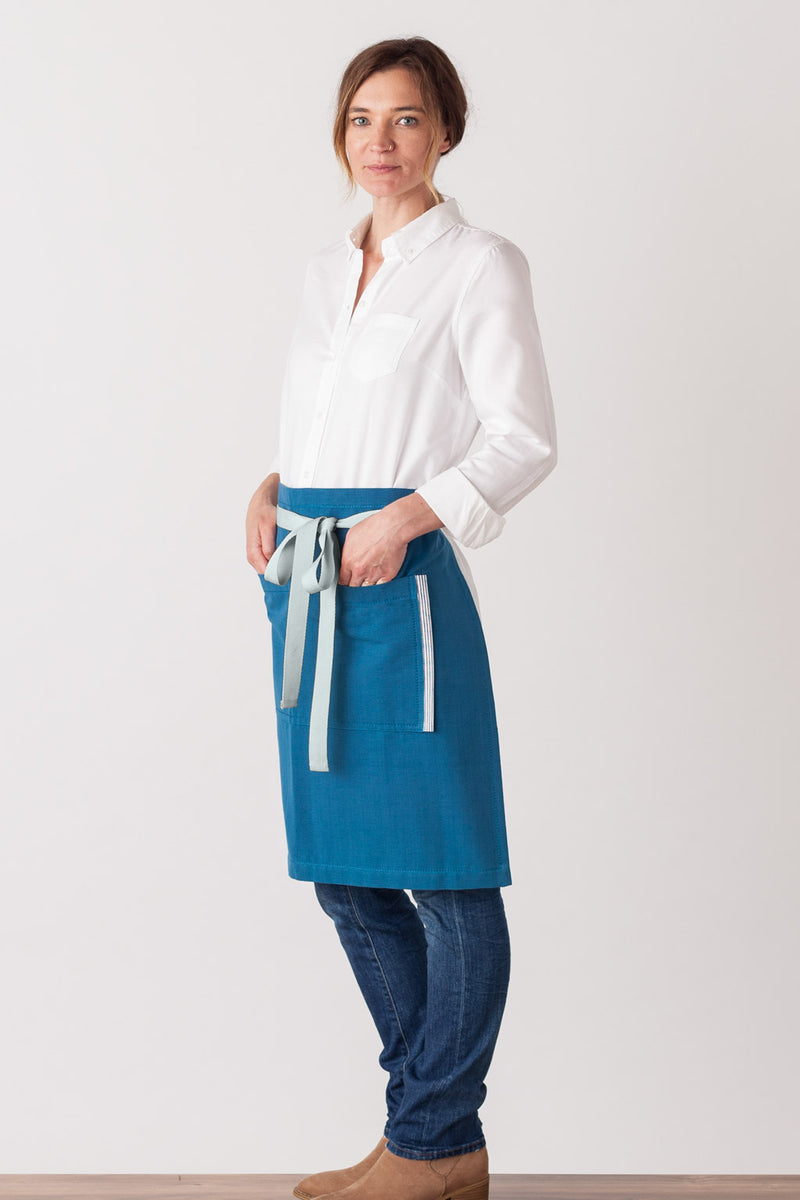 Bistro Middly Apron, 20"L, Seaside Blue with Ice Straps, Men or Women