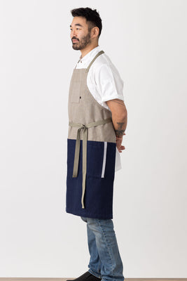 Cross-Back Chef Apron Men Women Navy Blue, Tan, Modern, Cool, Comfortable, Restaurant Quality Best Reviews Industry Pricing