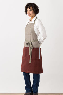 Chef Apron Men and Women, Two Tone, Tan and Burgundy Maroon Red, Classic Bib, Industry Pricing, Best Reviews, Wholesale